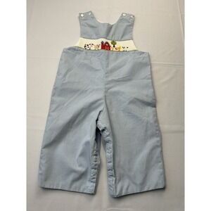 Petit Bebe 18M Baby Boy Jon Jon Smocked Farm Blue Gingham 100% Cotton